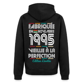 Anniversaire 30 ans - Fabriquée en Novembre 1995 - Veste à capuche bio Premium Unisexe - noir - Dos - Nico (187cm)