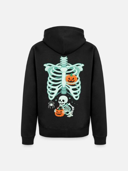 Halloween Pregnancy Pumpkin Skeleton Funny - Unisex Premium Organic Zip Hoodie - black