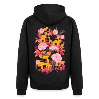 PFINGSTROSEN UND PFIFFERLINGE - Unisex Premium Bio Zip Hoodie - Schwarz - Hinten - Nico (187cm)