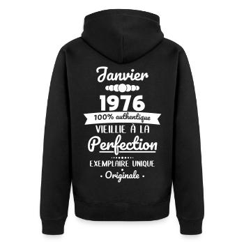 50. Jahrestag - Januar 1976 Original - Unisex Premium Bio Zip Hoodie - Schwarz - Hinten - Nico (187cm)