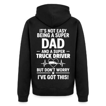 Herz + LKW-Fahrer – Super Papa Berufskraftfahrer - Unisex Premium Bio Zip Hoodie - Schwarz - Hinten - Nico (187cm)