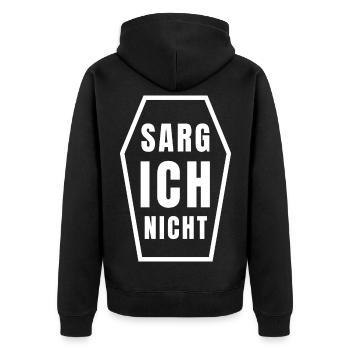 COFFIN I DON'T - funny gothic saying - Unisex Premium Organic Zip Hoodie - black - Back - Nico (187cm)