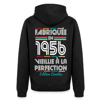 1956 – Made – Aged to perfection - Unisex Premium Organic Zip Hoodie - black - Back - Nico (187cm)