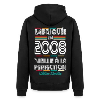 2008 – Made – Aged to perfection - Unisex Premium Organic Zip Hoodie - black - Back - Nico (187cm)