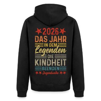 2026 Das Jahr in dem Legenden die Kindheit beenden - Unisex Premium Bio Zip Hoodie - Schwarz - Hinten - Nico (187cm)