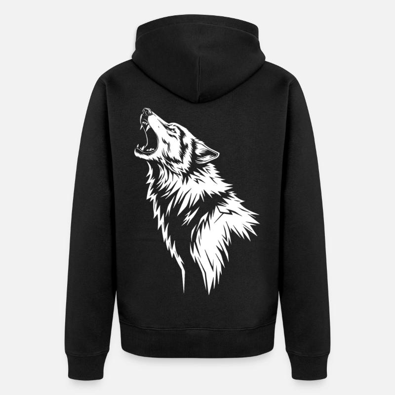 Heulender Wolf in Silhouette - Unisex Premium Bio Zip Hoodie - Schwarz