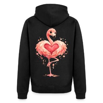 Flamant rose au cœur | Cadeau rose d’animal mignon - Veste à capuche bio Premium Unisexe - noir - Dos - Nico (187cm)