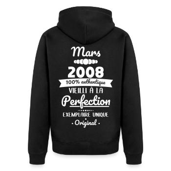 18. Geburtstag – März 2008 Original - Unisex Premium Bio Zip Hoodie - Schwarz - Hinten - Nico (187cm)
