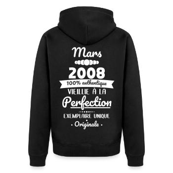 18. Geburtstag – März 2008 Original - Unisex Premium Bio Zip Hoodie - Schwarz - Hinten - Nico (187cm)