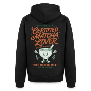 Certified Matcha Lover Green Tea Matcha Latte - Unisex Premium Bio Zip Hoodie - Schwarz - Hinten - Nico (187cm)