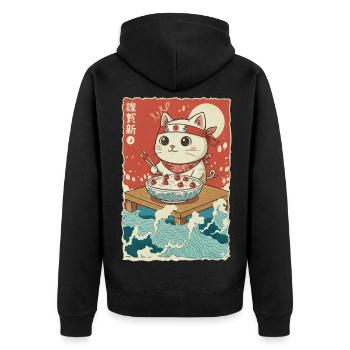 Kawaii Cat Semolina Porridge - Unisex Premium Organic Zip Hoodie - black - Back - Nico (187cm)
