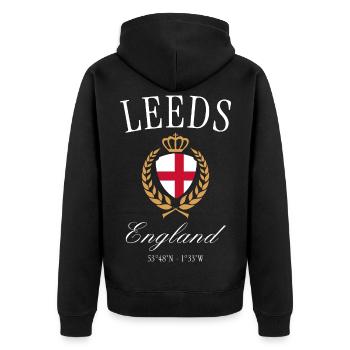 Leeds England Wappen Krone – Reise Souvenir - Unisex Premium Bio Zip Hoodie - Schwarz - Hinten - Nico (187cm)