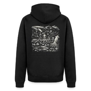 Vintage Ocean: Sea Animal Engraving - Unisex Premium Organic Zip Hoodie - black - Back - Nico (187cm)
