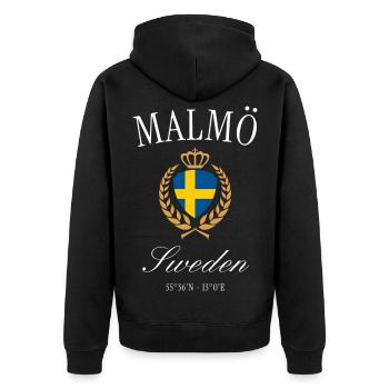 Malmö Schweden Wappen Krone – Reise Souvenir - Unisex Premium Bio Zip Hoodie - Schwarz - Hinten - Nico (187cm)