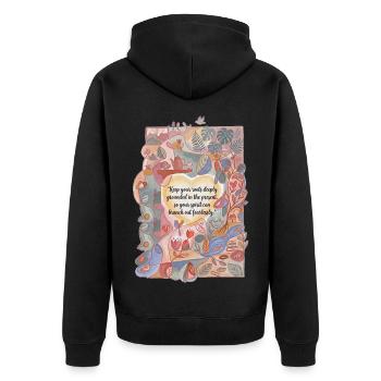 Tief verwurzelt im Jetzt - Unisex Premium Bio Zip Hoodie - Schwarz - Hinten - Nico (187cm)