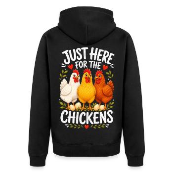 JUST HERE FOR THE CHICKENS - Unisex Premium Bio Zip Hoodie - Schwarz - Hinten - Nico (187cm)
