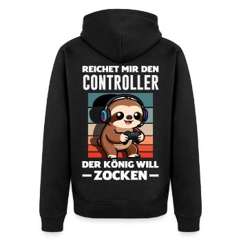 Controller König Will Zocken Lustiges Faultier - Unisex Premium Bio Zip Hoodie - Schwarz - Hinten - Nico (187cm)