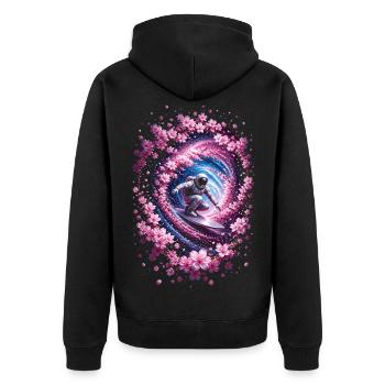 Astronaute surf dans un vortex, fleurs de cerisier - Veste à capuche bio Premium Unisexe - noir - Dos - Nico (187cm)