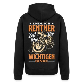 Endlich Rentner Wichtige Dinge - Unisex Premium Bio Zip Hoodie - Schwarz - Hinten - Nico (187cm)