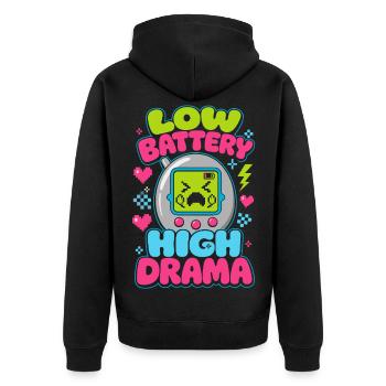 Low Battery High Drama Retro - Unisex Premium Organic Zip Hoodie - black - Back - Nico (187cm)