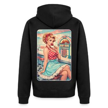 Rockabilly Pin-Up Girl im 50s Retro Diner - Unisex Premium Bio Zip Hoodie - Schwarz - Hinten - Nico (187cm)