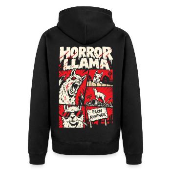 Horror-Lama – Farm Nightmare Comic - Unisex Premium Bio Zip Hoodie - Schwarz - Hinten - Nico (187cm)