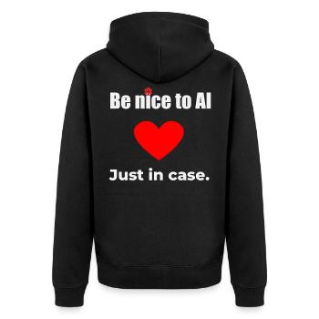 Sei nett zu der KI, nur für den Fall - Unisex Premium Bio Zip Hoodie - Schwarz - Hinten - Nico (187cm)