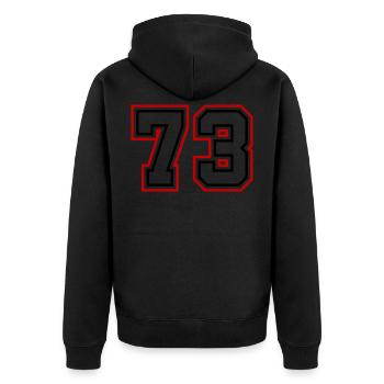 73 Zahl nummer - Unisex Premium Bio Zip Hoodie - Schwarz - Hinten - Nico (187cm)