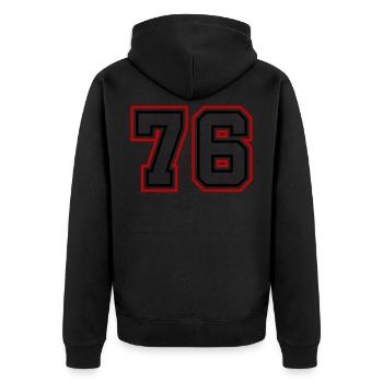 76 Number number - Unisex Premium Organic Zip Hoodie - black - Back - Nico (187cm)