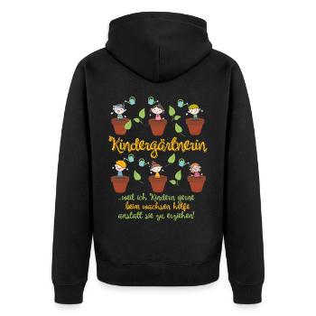 Kindergärtnerin - Unisex Premium Bio Zip Hoodie - Schwarz - Hinten - Nico (187cm)