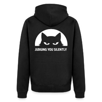Chat Noir Rigolo : Je te juge en silence - Veste à capuche bio Premium Unisexe - noir - Dos - Nico (187cm)