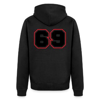 69 Nombre symbole - Veste à capuche bio Premium Unisexe - noir - Dos - Nico (187cm)