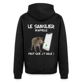 Sanglier humour pour mon chasseur préféré - Veste à capuche bio Premium Unisexe - noir - Dos - Nico (187cm)