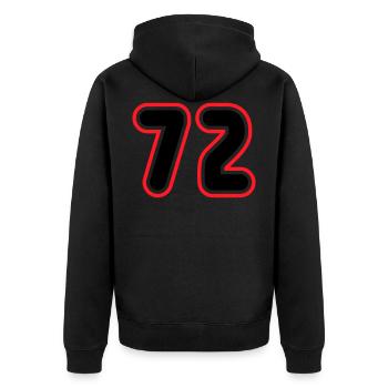 72 Number number - Unisex Premium Organic Zip Hoodie - black - Back - Nico (187cm)
