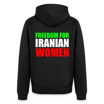 Freedom for iranian women - Unisex Premium Bio Zip Hoodie - Schwarz - Hinten - Nico (187cm)
