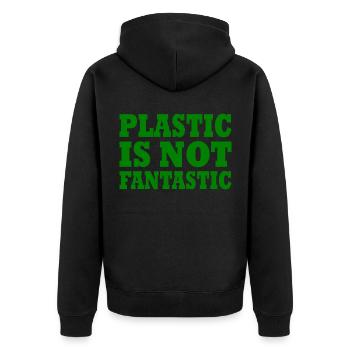 Plastic is not fantastic - Unisex Premium Bio Zip Hoodie - Schwarz - Hinten - Nico (187cm)
