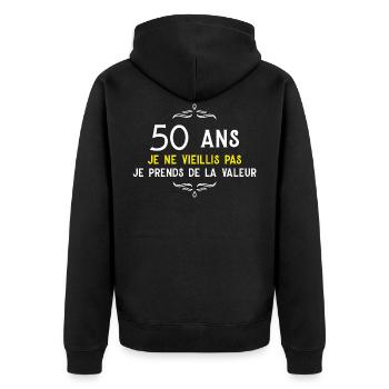 anniversaire 50 ans cadeau humour - Veste à capuche bio Premium Unisexe - noir - Dos - Nico (187cm)