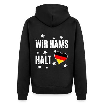 Wir hams halt - Unisex Premium Bio Zip Hoodie - Schwarz - Hinten - Nico (187cm)