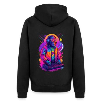 Rave DJ Affe - Unisex Premium Bio Zip Hoodie - Schwarz - Hinten - Nico (187cm)
