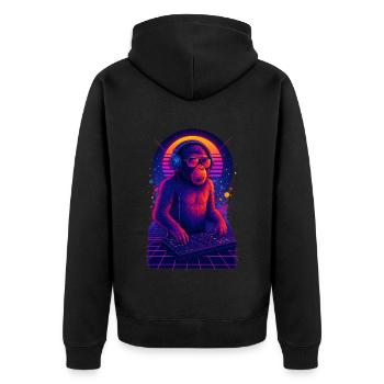 Rave DJ Affe - Unisex Premium Bio Zip Hoodie - Schwarz - Hinten - Nico (187cm)