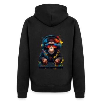 Rave DJ Monkey - Unisex Premium Organic Zip Hoodie - black - Back - Nico (187cm)