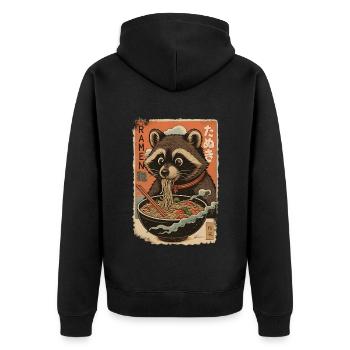 Vintage Waschbär Ramen Japan Grafik - Unisex Premium Bio Zip Hoodie - Schwarz - Hinten - Nico (187cm)