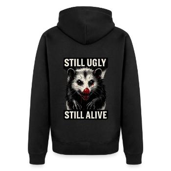 Opossum – Still Ugly Still Alive - Unisex Premium Bio Zip Hoodie - Schwarz - Hinten - Nico (187cm)