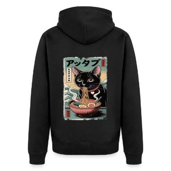 Ramen Katze Manga Anime Japan - Unisex Premium Bio Zip Hoodie - Schwarz - Hinten - Nico (187cm)