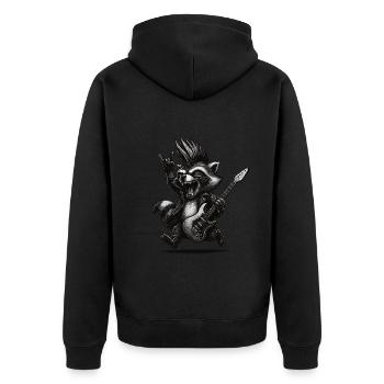 Rock Waschbär mit Gitarre Festival Motiv - Unisex Premium Bio Zip Hoodie - Schwarz - Hinten - Nico (187cm)
