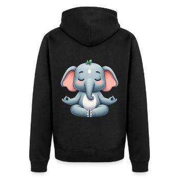 Buddhistische Elefanten Yoga Entspannung  - Unisex Premium Bio Zip Hoodie - Schwarz - Hinten - Nico (187cm)
