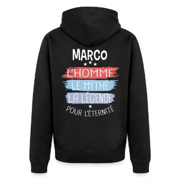 Marco l'homme le mythe la légende - Veste à capuche bio Premium Unisexe - noir - Dos - Nico (187cm)