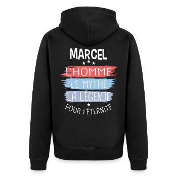 Marcel l'homme le mythe la légende - Veste à capuche bio Premium Unisexe - noir - Dos - Nico (187cm)