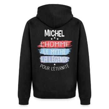 Michel l'homme le mythe la légende - Veste à capuche bio Premium Unisexe - noir - Dos - Nico (187cm)