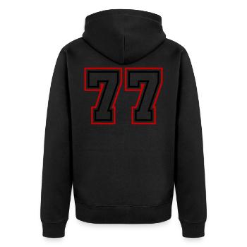 77 Zahl nummer - Unisex Premium Bio Zip Hoodie - Schwarz - Hinten - Nico (187cm)